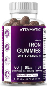 Vitamatic Iron Gummies front view with natural grape flavour