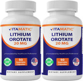 Vitamatic Lithium Orotate Supplement 20mg 90 capsules front view