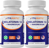 Vitamatic Melatonin 10 mg with Magnesium 200 mg front view of the bottle