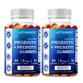 Vitamatic Probiotic Gummies front view packaging with strawberry and orange flavour