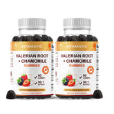 Vitamatic Valerian Gummies bottle front view, mixed berry flavour
