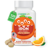 VitaWorks Iron + Vitamin C chewable tablets bottle front view