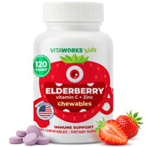 VitaWorks Kids Elderberry Chewables bottle front view with strawberry flavour