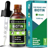 VITBOOST Biotin Liquid Drops 10,000mcg front view with berry flavour
