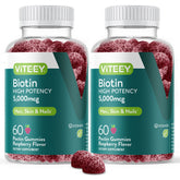 Viteey Biotin Gummies 120 Count front view with raspberry flavour