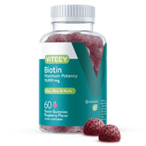 Viteey Biotin Gummies bottle front view with raspberry flavour label
