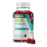 Viteey Probiotic Gummies 60 Count front view with raspberry flavour