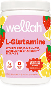 Wellah L-Glutamine Powder front view with Strawberry Lemonade flavour