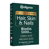 Wellgenix Purvana MAX Biotin 5000mcg supplement front view