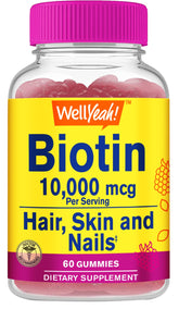 WellYeah Biotin Gummies 10000 mcg raspberry flavour front view