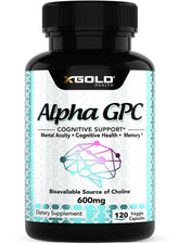 X Gold Health Alpha GPC 600mg veggie capsules front view