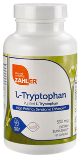 Zahler L-Tryptophan 500mg supplement front view with 60 capsules