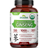 Zazzee Extra Strength Red Korean Panax Ginseng 120 capsules front view