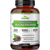 Zazzee Mucuna Pruriens Extract bottle front view with 220 capsules