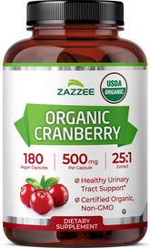 Zazzee Organic Cranberry Extract 180 capsules front view