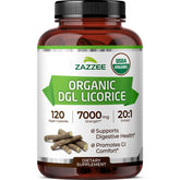 Zazzee Organic DGL Licorice Extract 120 capsules bottle front view
