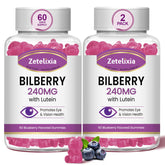 Zetelixia Bilberry Gummies bottle front view with blueberry flavour