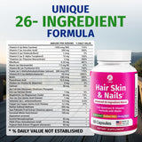 1 Body Advanced Hair Skin and Nails Vitamins capsules on a table