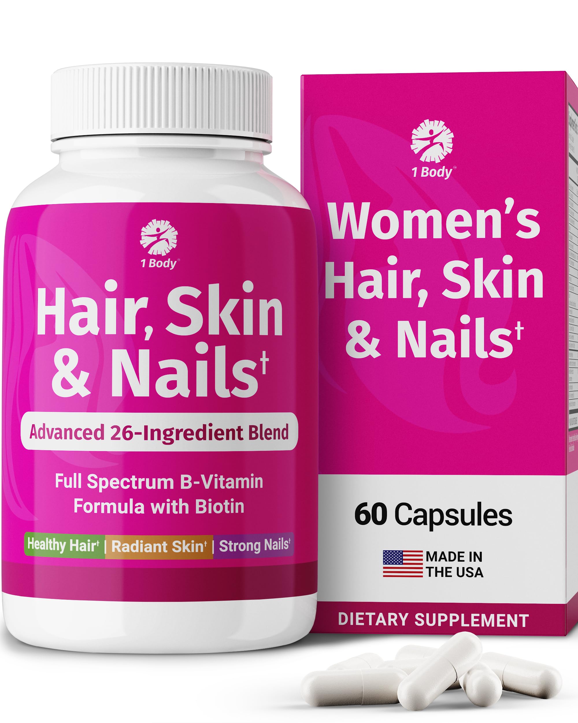 1 Body Advanced Hair Skin and Nails Vitamins front view