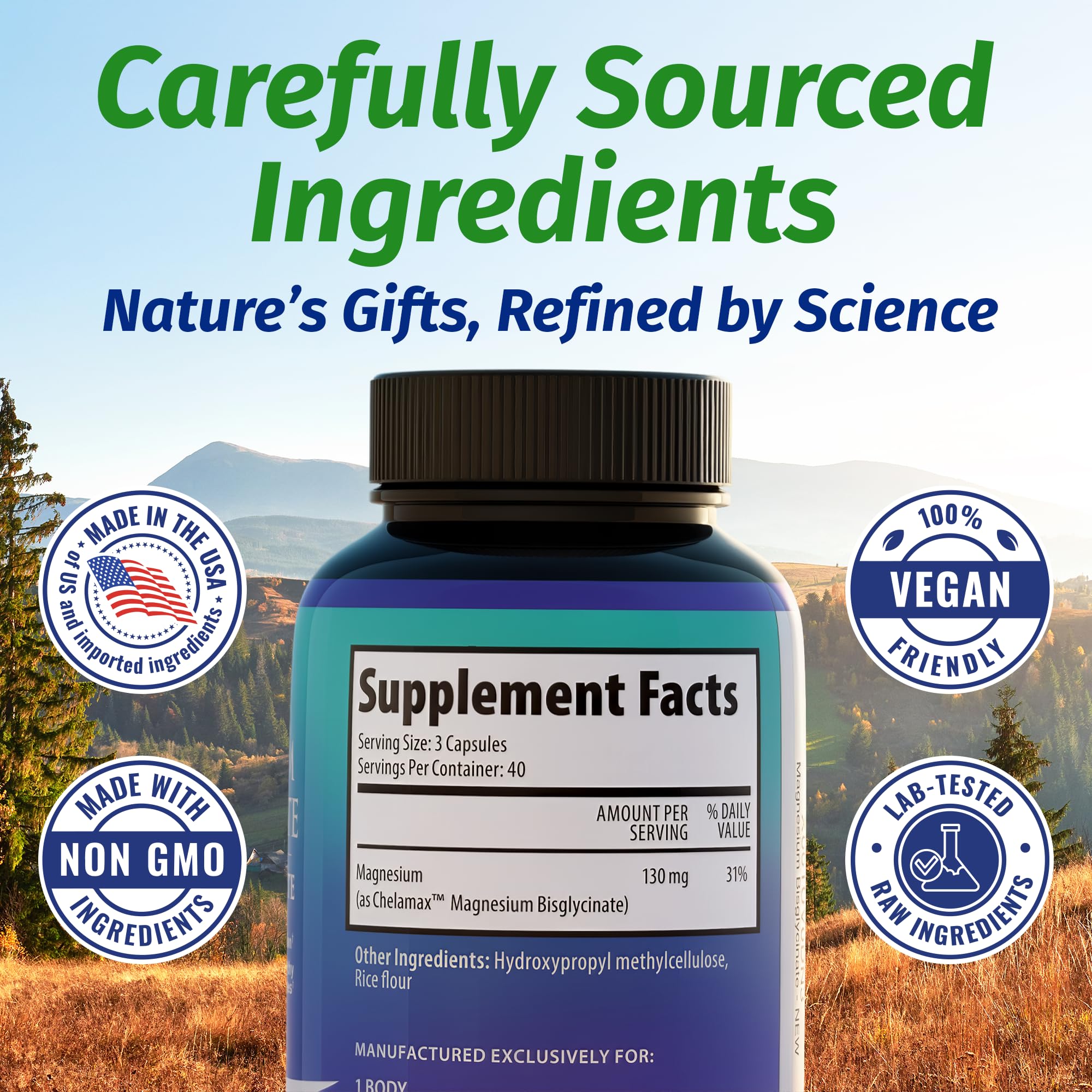 1 Body Magnesium Bisglycinate Chelate 500mg capsules in hand