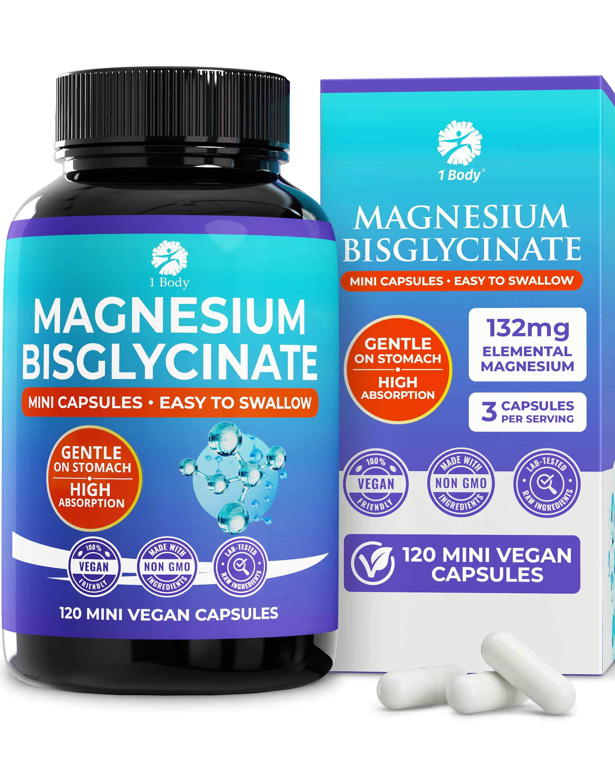 1 Body Magnesium Bisglycinate Chelate 500mg front view of packaging