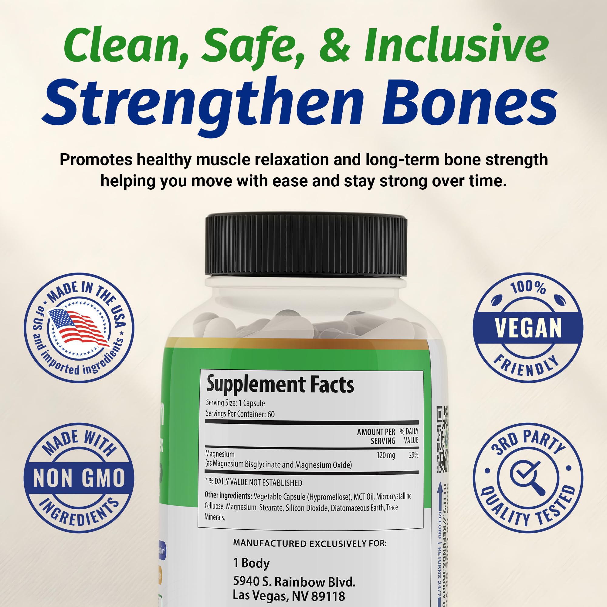 1 Body Magnesium Glycinate Capsules 90g close-up of capsules