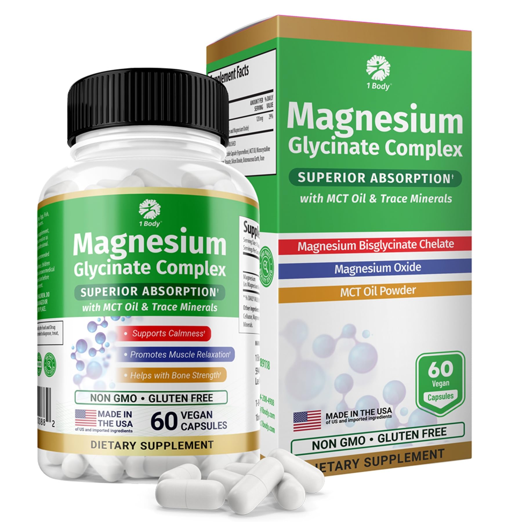 1 Body Magnesium Glycinate Capsules 90g front view