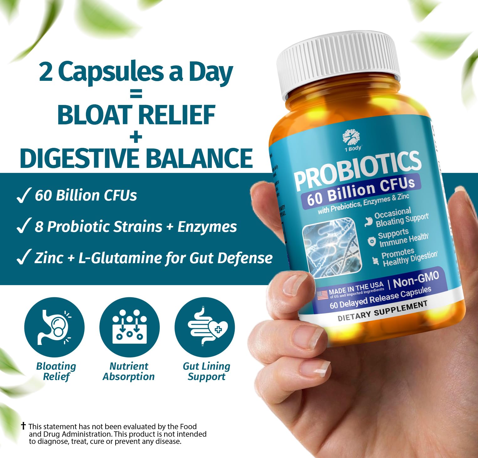 1 Body Probiotic Supplement bottle side view