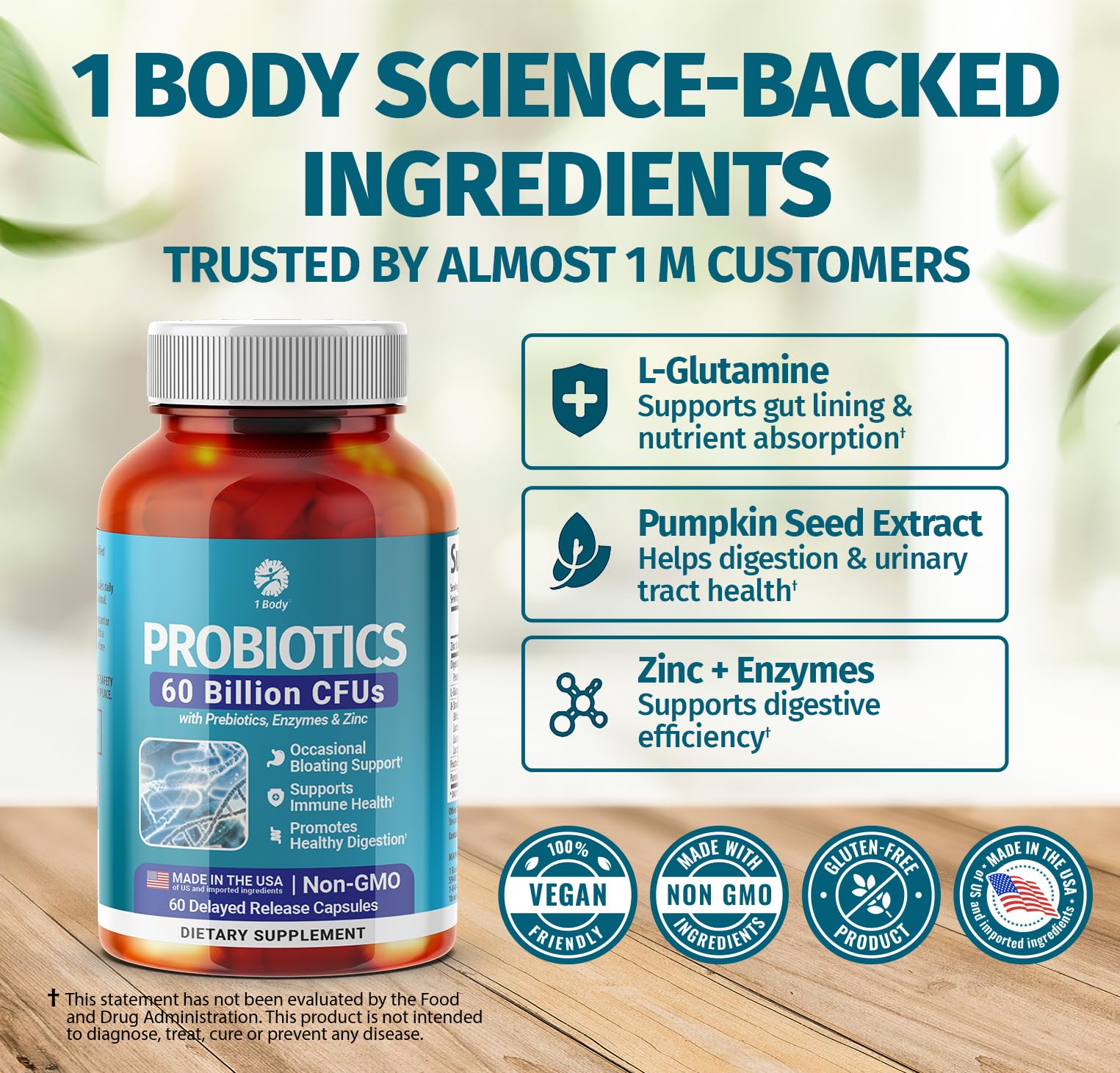 1 Body Probiotic Supplement capsules close-up