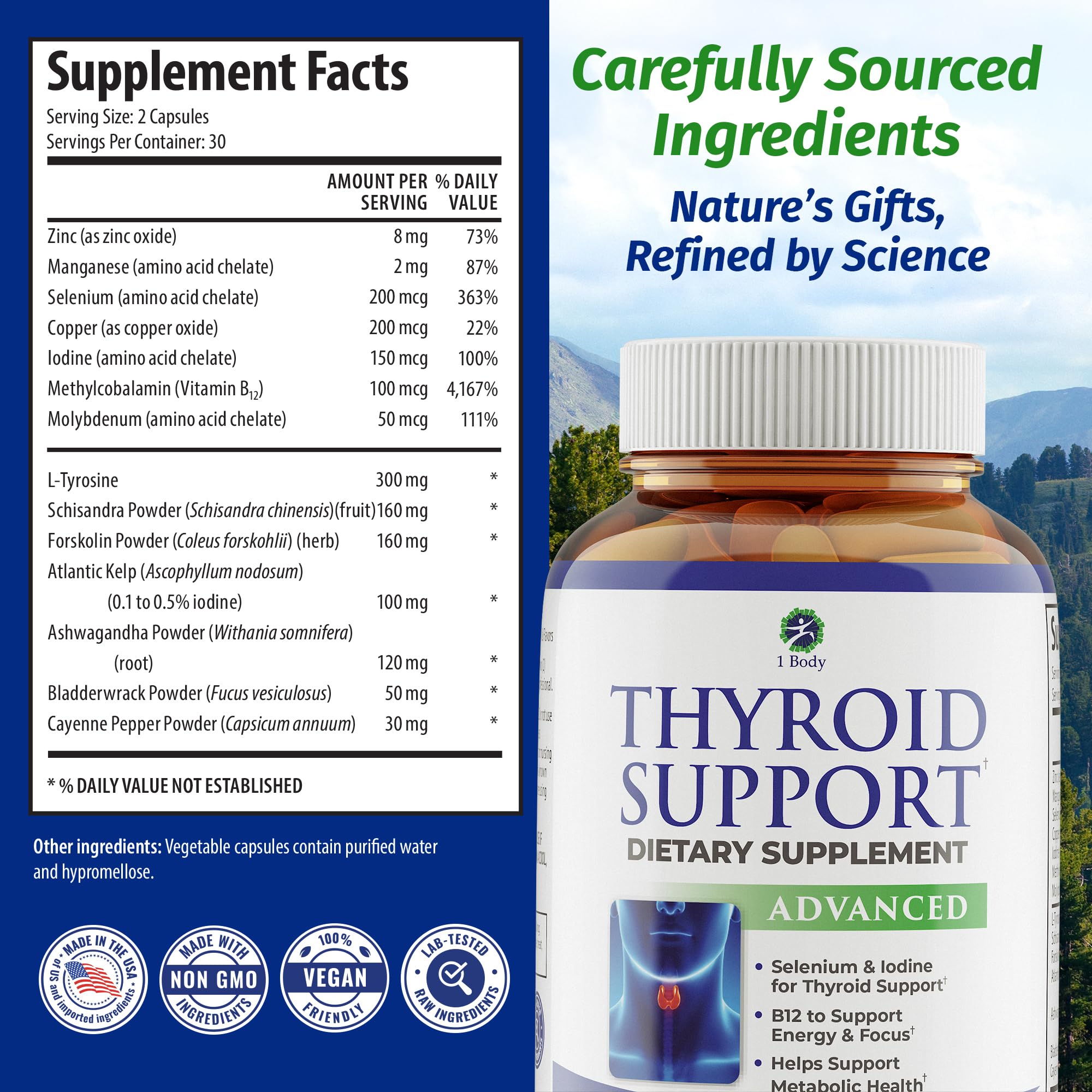 1 Body Thyroid Extract Supplement bottle side view