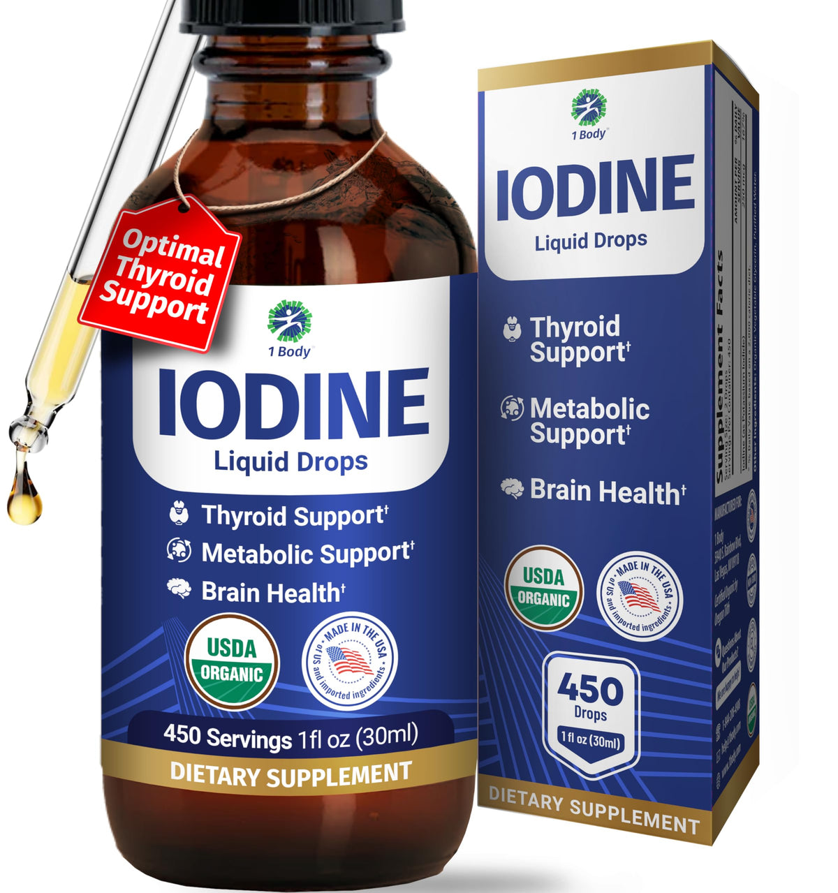 1 Body Thyroid Support Supplement 60 Capsules front view