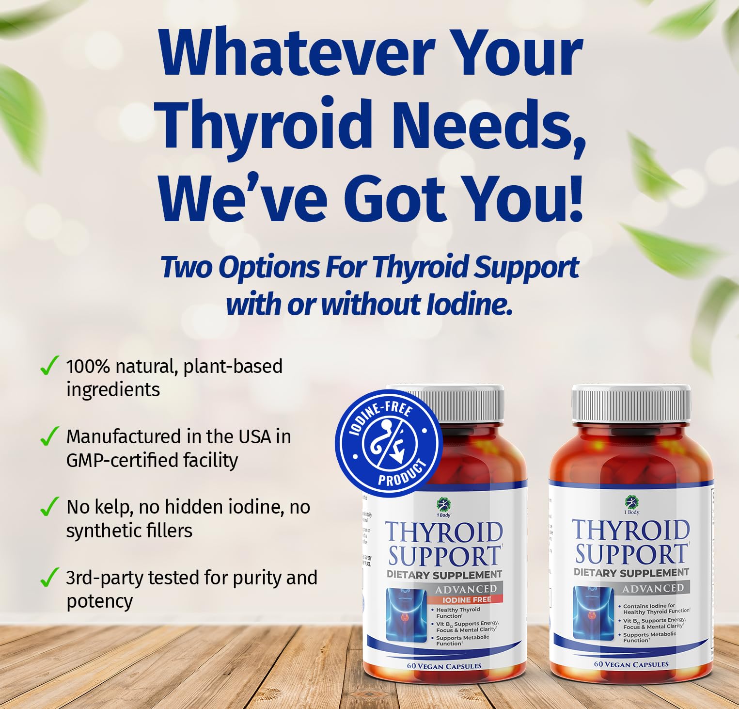 1 Body Thyroid Support Supplement on a wooden table