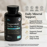 100 Supps Magnesium Citrate 500mg supplement on a wooden table