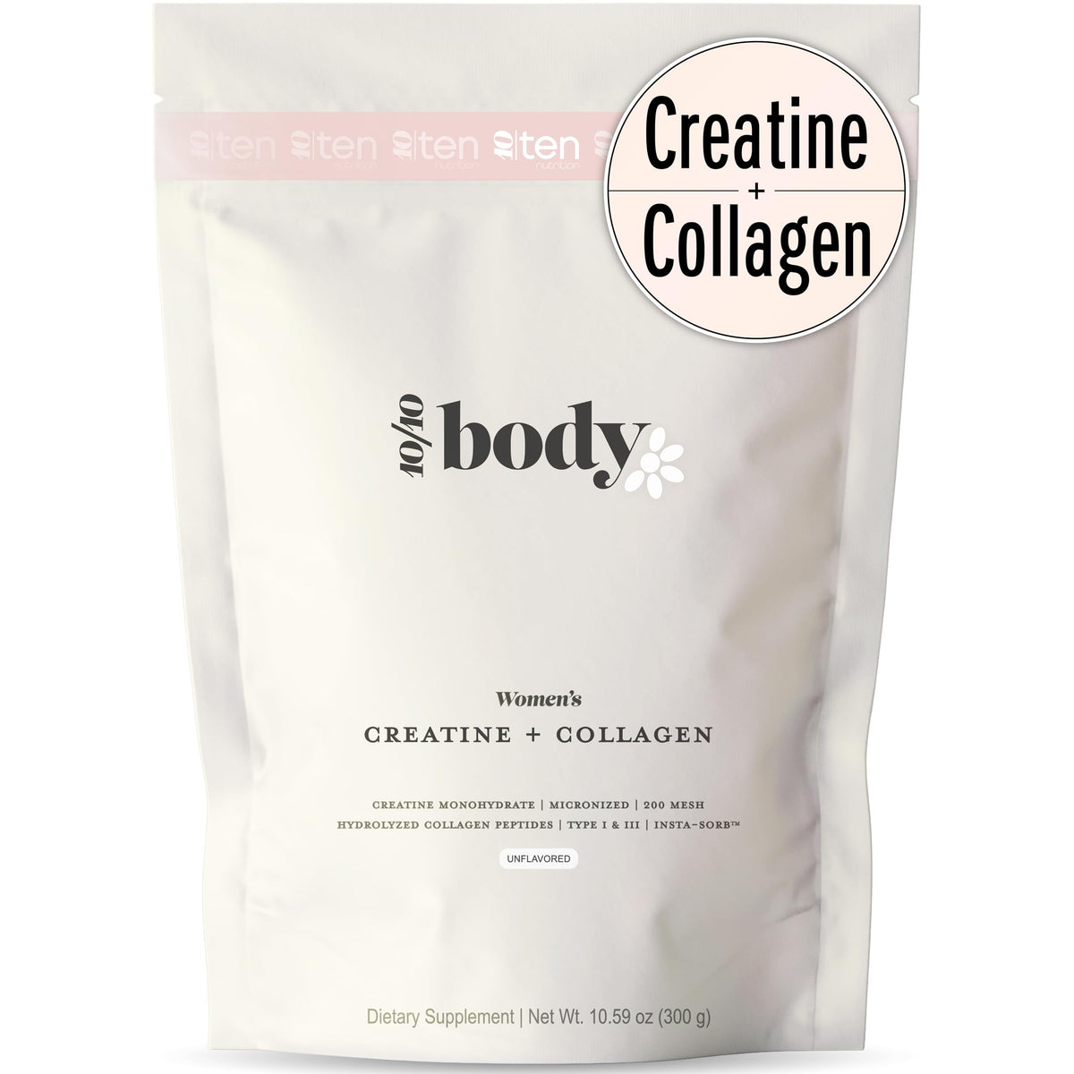 10Ten Nutrition Creatine + Collagen Powder 300g front view