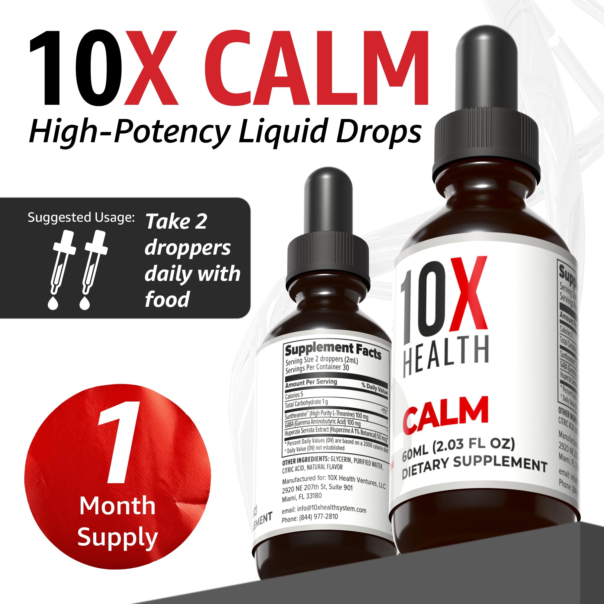 10X Health System Calm Drops 30ml with ingredients list