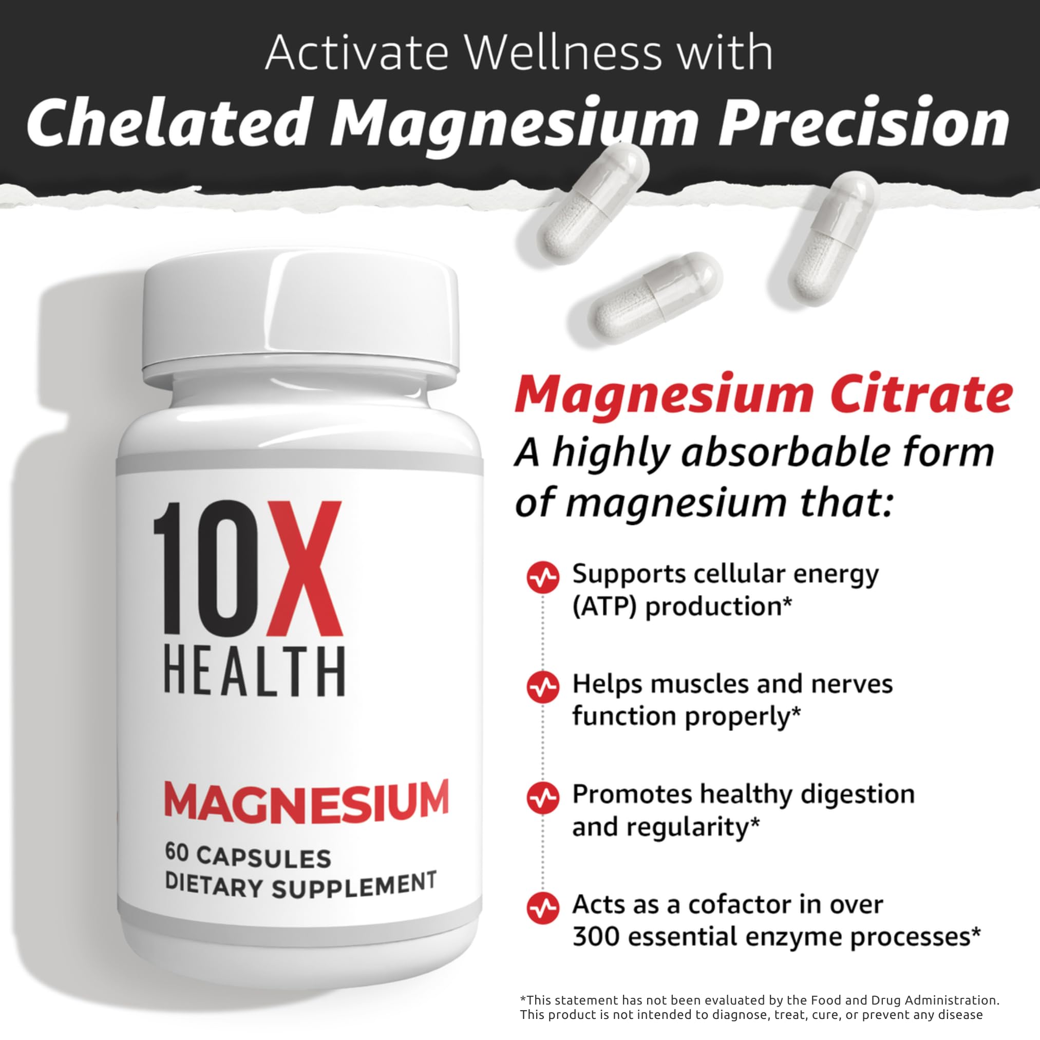 10X Health System Magnesium Citrate Capsules bottle with label