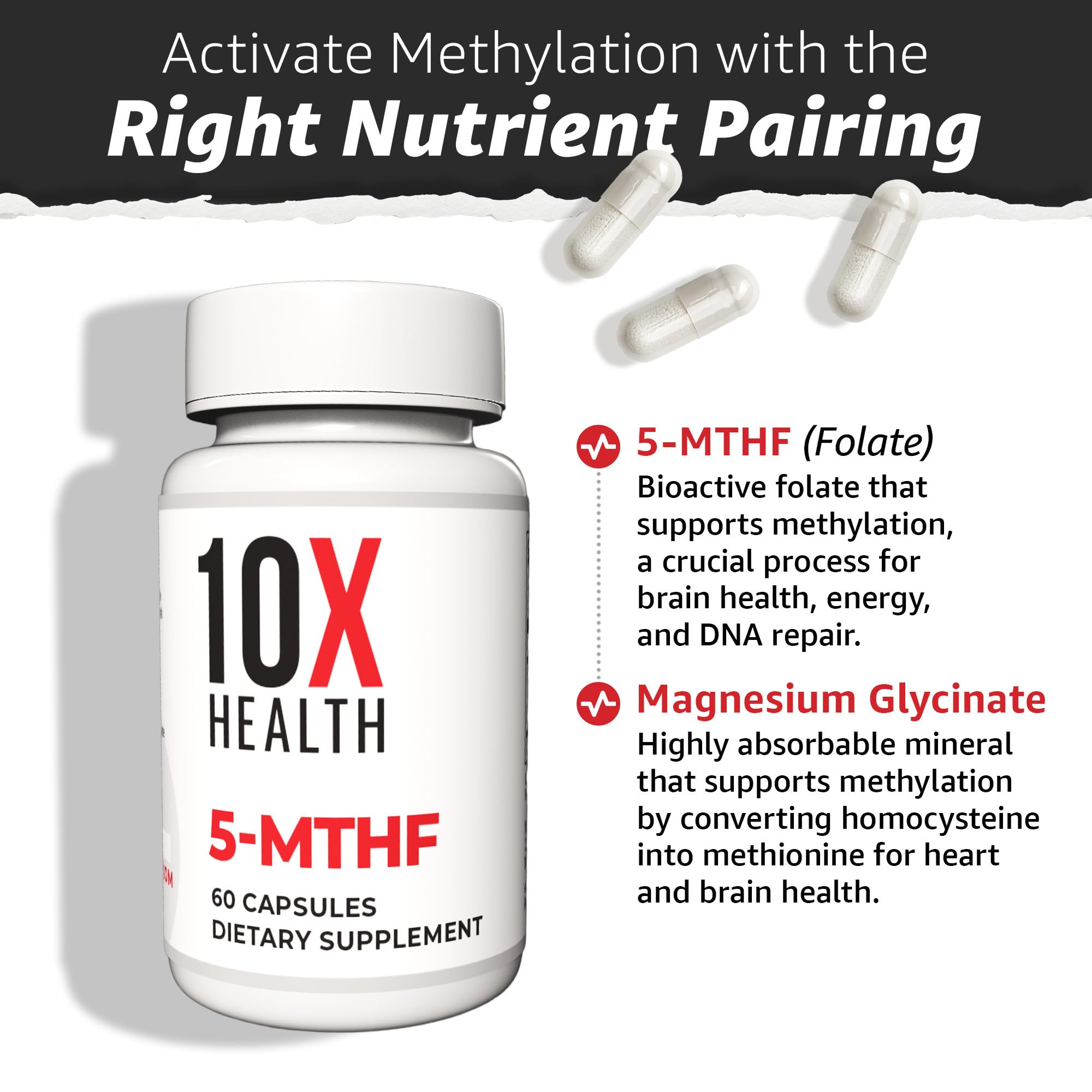10X Health System Methylfolate Supplement bottle side view