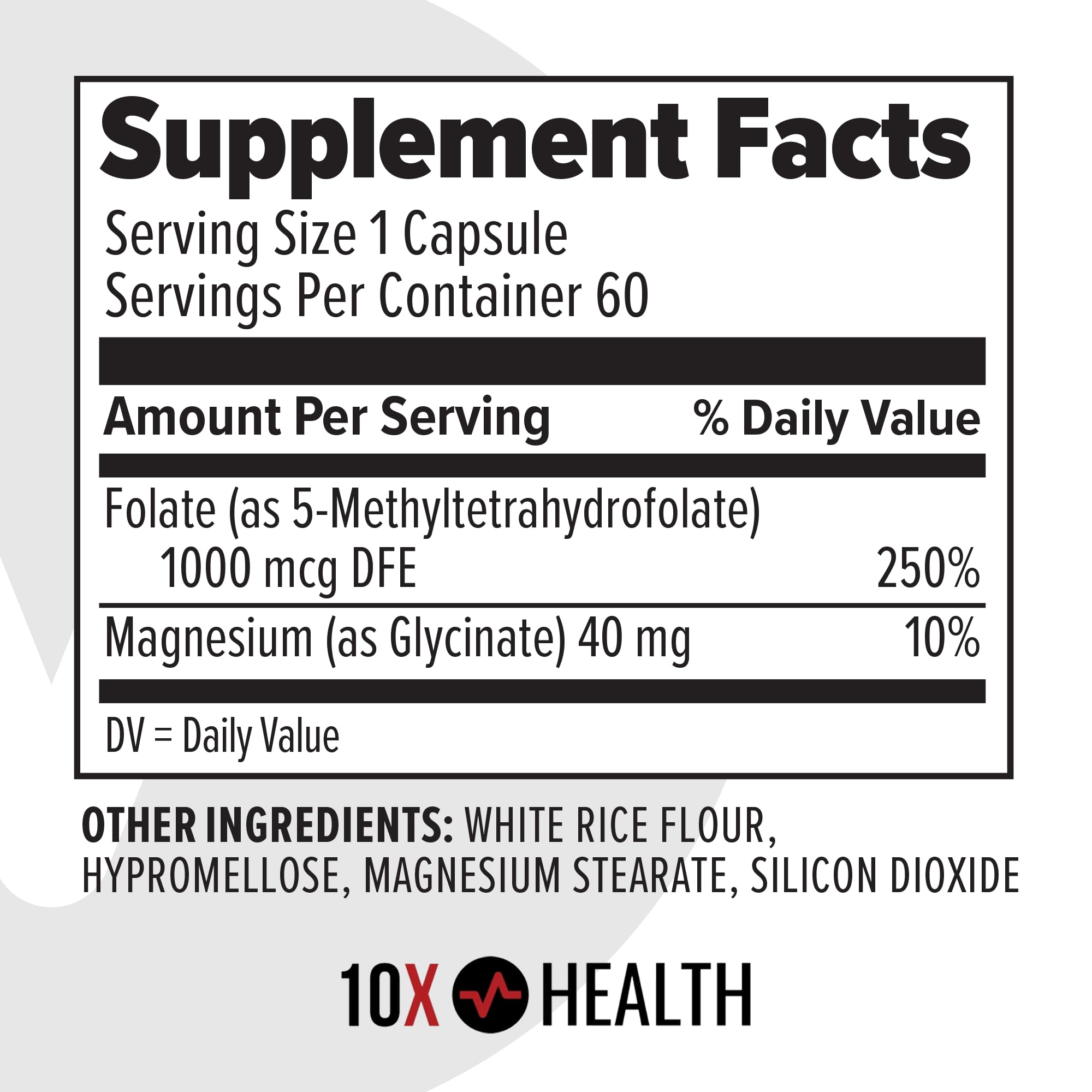 10X Health System Methylfolate Supplement ingredients list