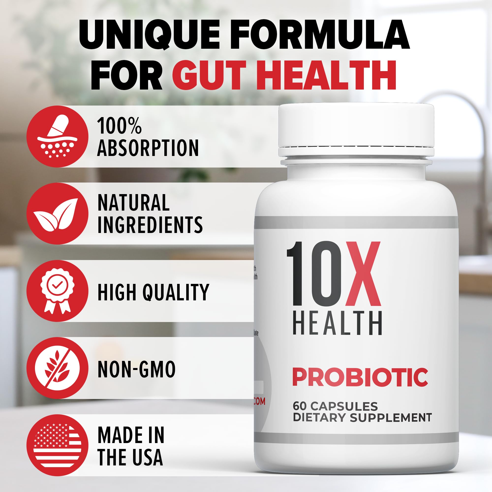 10X Health System Probiotic Capsules displayed with other supplements