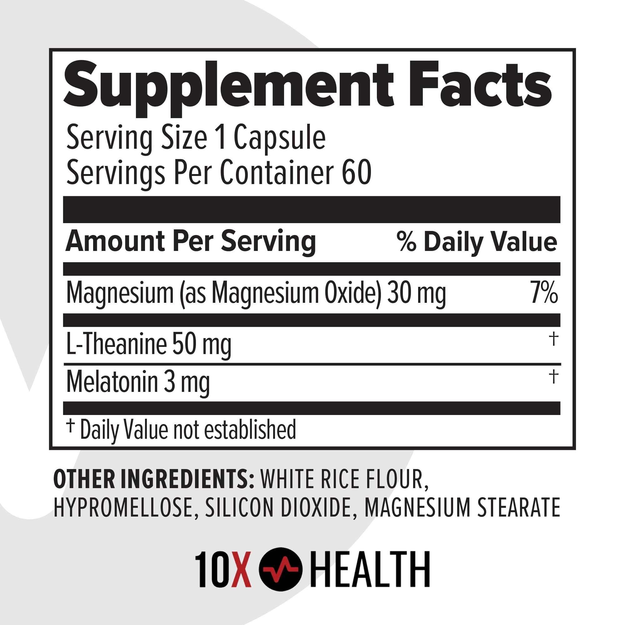 10X Health System Sleep Supplement side view showing capsule details