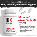 10X Health System Vitamin C 1000mg Capsules on a wooden table
