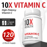 10X Health System Vitamin C 1000mg Capsules with a measuring spoon