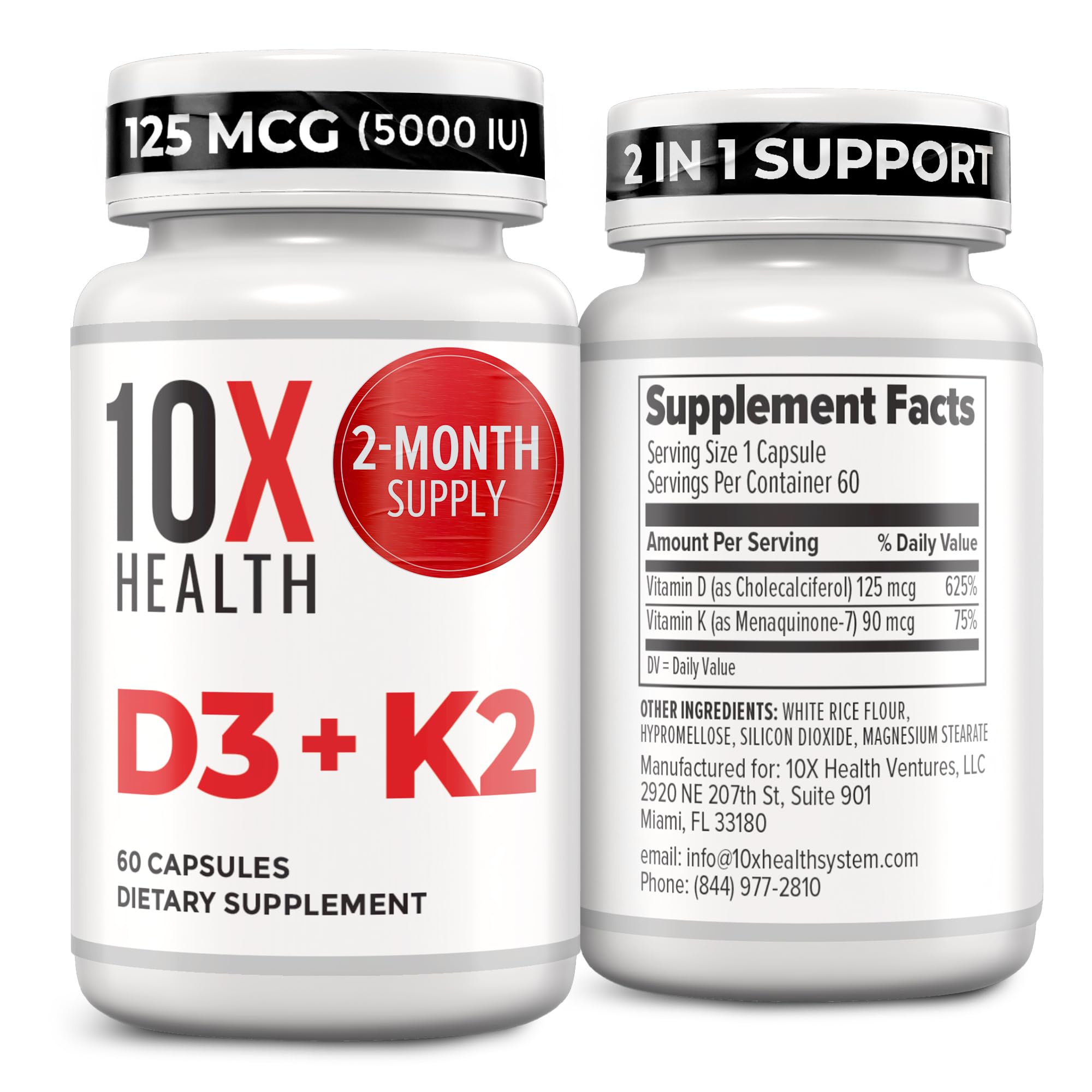 10X Health System Vitamin D3 K2 Supplement 5000 IU front view