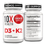 10X Health System Vitamin D3 K2 Supplement 5000 IU front view