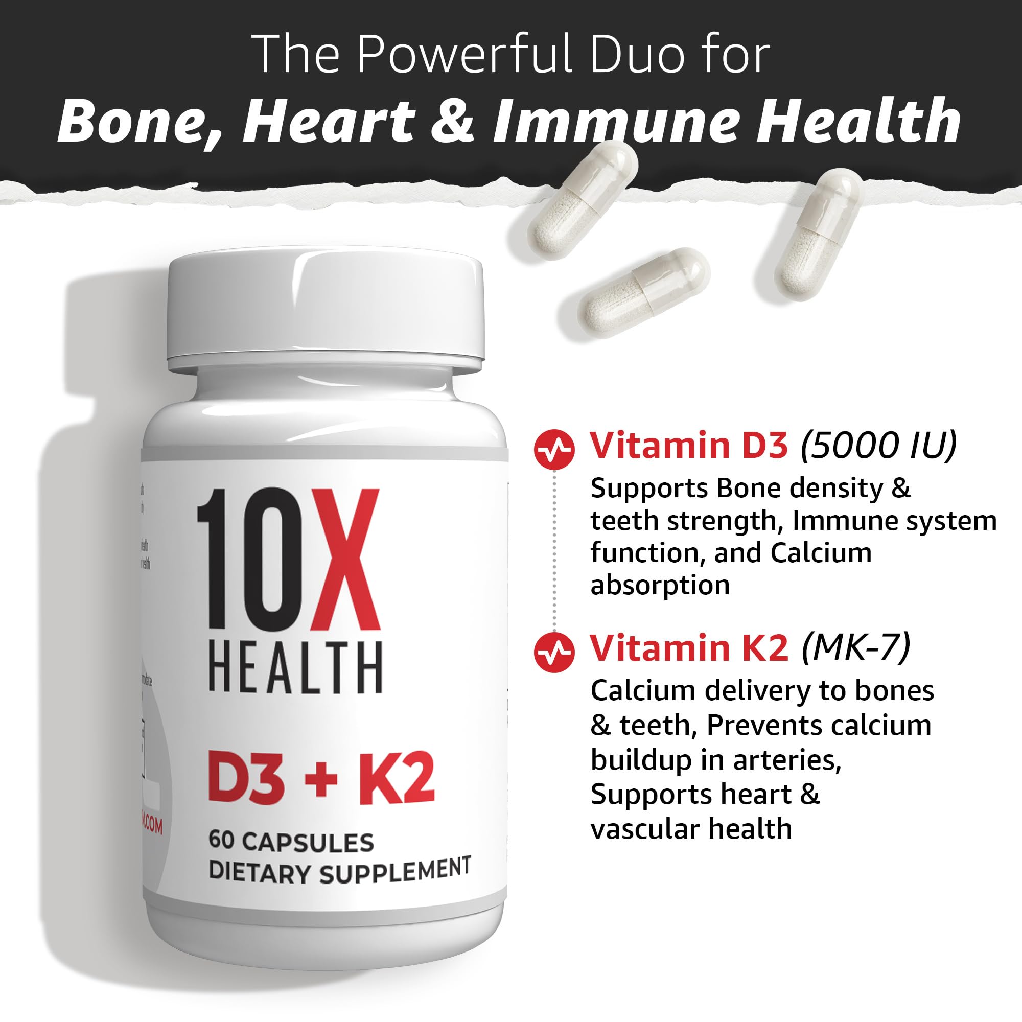 10X Health System Vitamin D3 K2 Supplement 5000 IU packaging