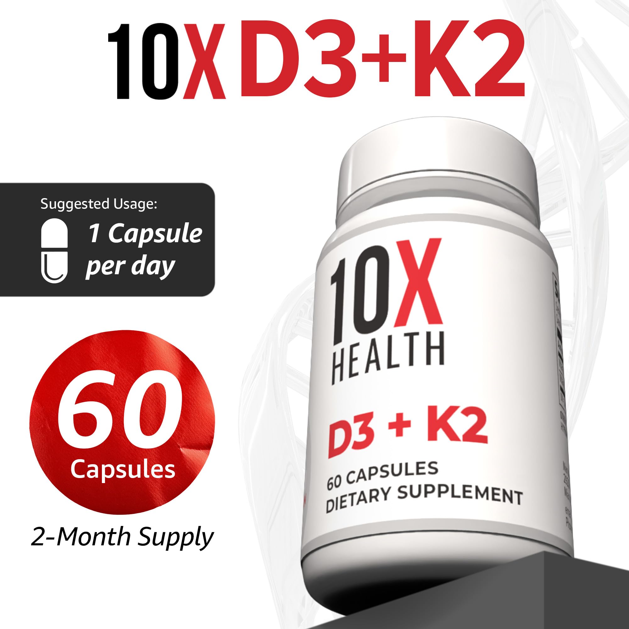 10X Health System Vitamin D3 K2 Supplement 5000 IU side view