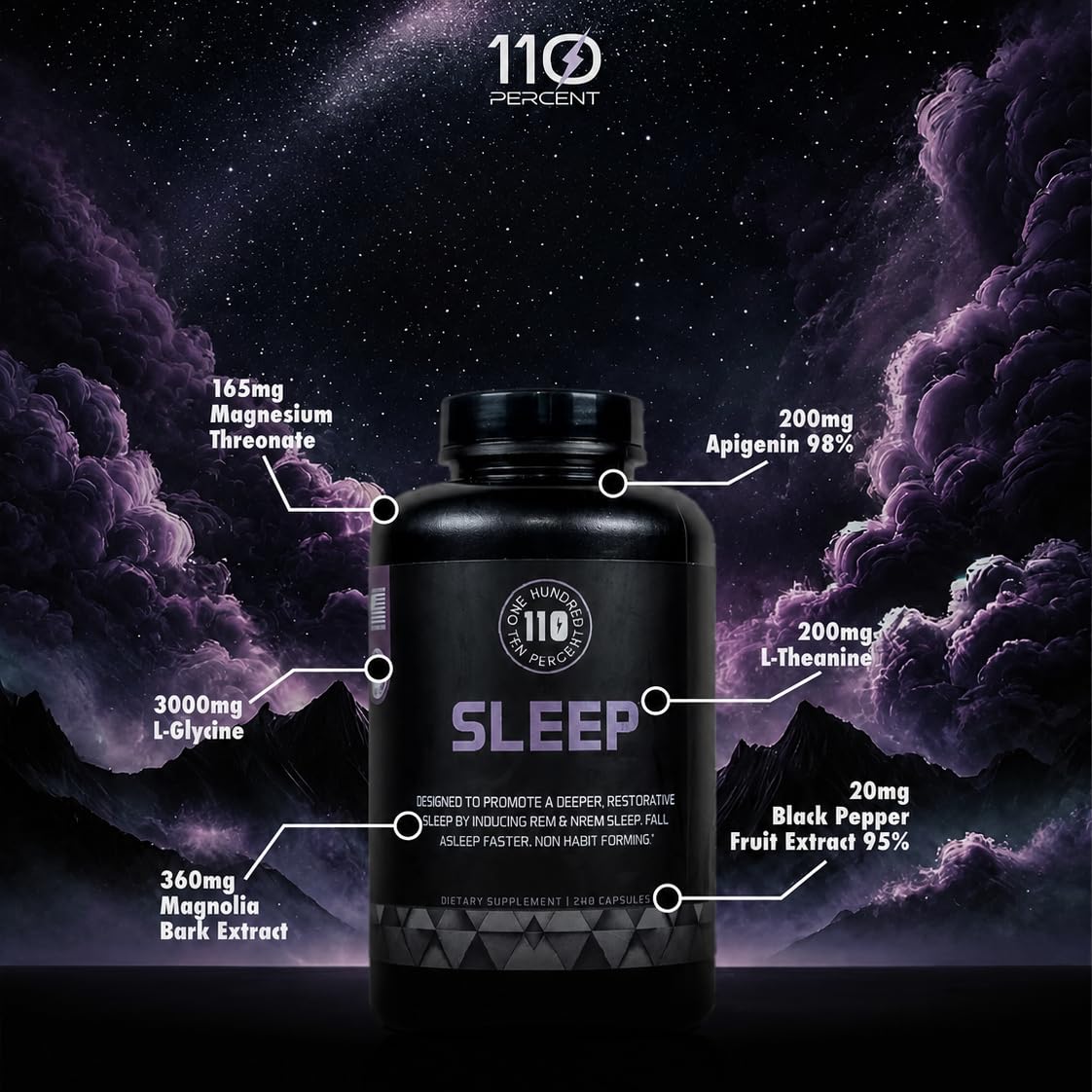 110 Percent Sleep Aid Capsules in a lifestyle setting