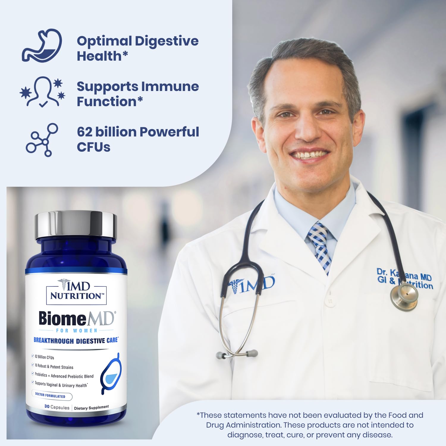 1MD Nutrition BiomeMD Probiotic Supplement bottle with label