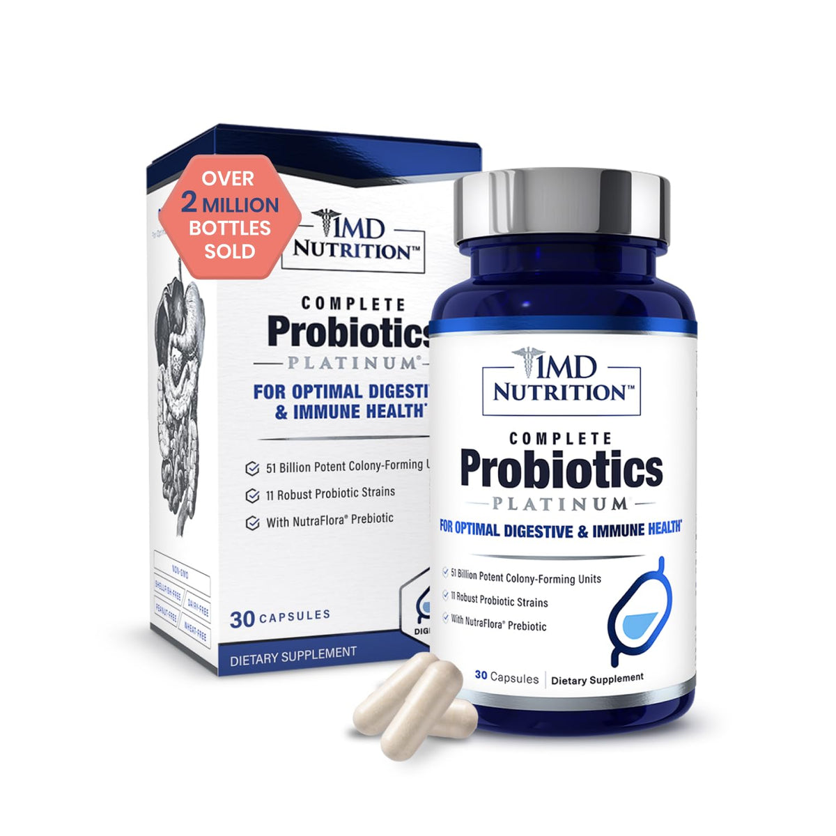 1MD Nutrition Complete Probiotics Platinum 30 capsules front view