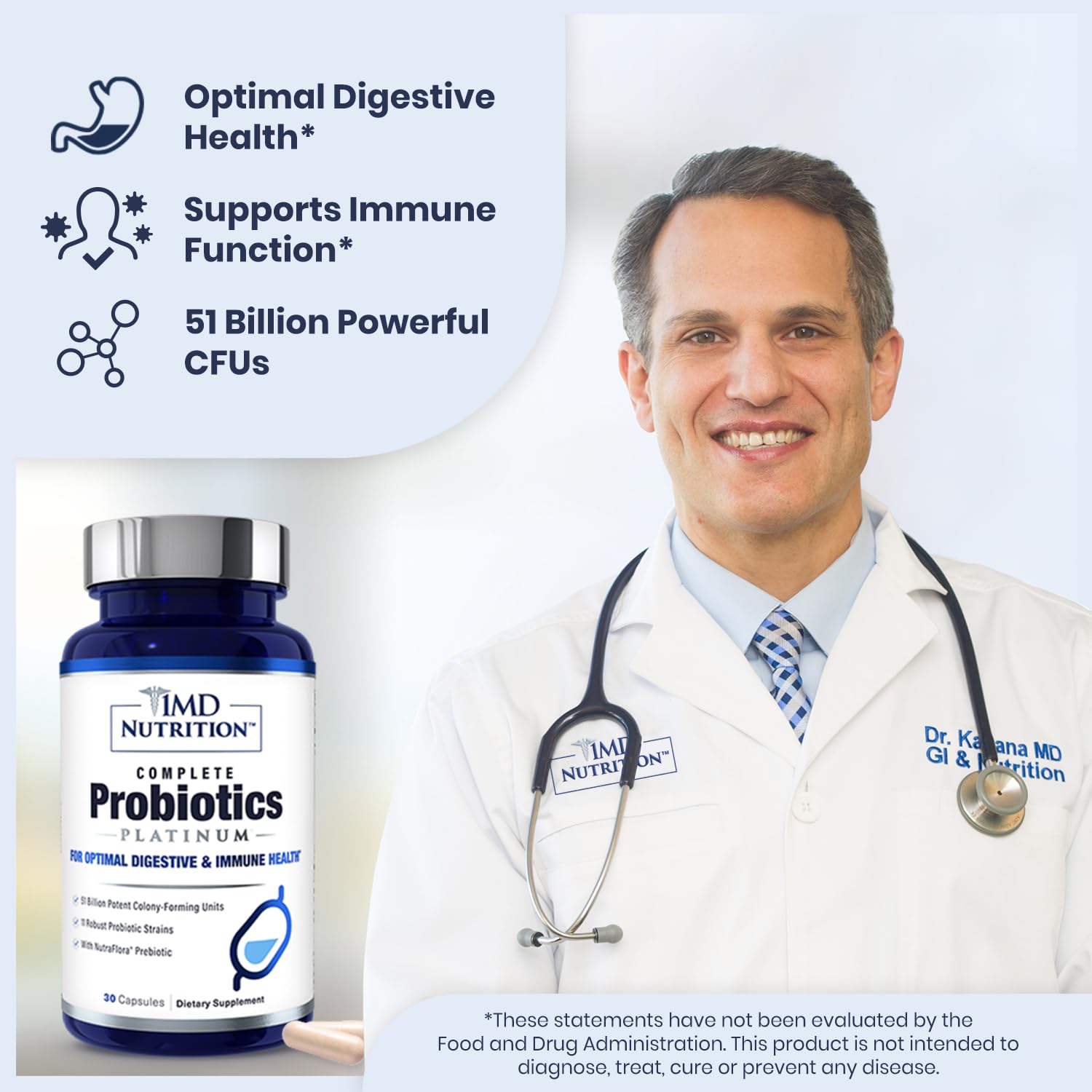 1MD Nutrition Complete Probiotics Platinum bottle side view